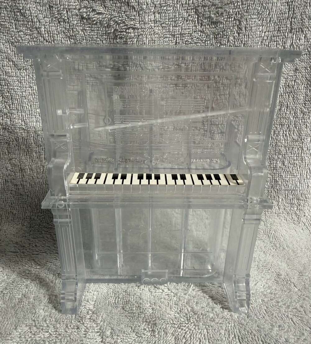 Vintage Pennies From Heaven Clear Plastic Piano Bank Coin Sorter